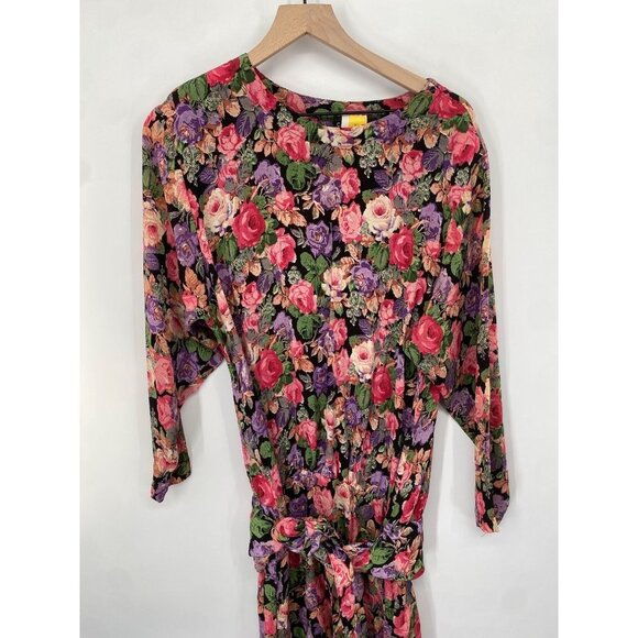 Carole Little Vintage Maxi Prairie Floral Dress Peplum Tied DROP Waist Front SIZ - Picture 3 of 6